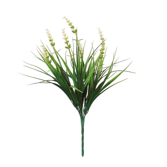 1 Bundles Artificial Plants Outdoor Fake Monkey Grass with Flowers for Pot UV Resistant Plant Decor for Window Garden Patio Hanging Planter Pathway Front Porch (Grass with Flowers)