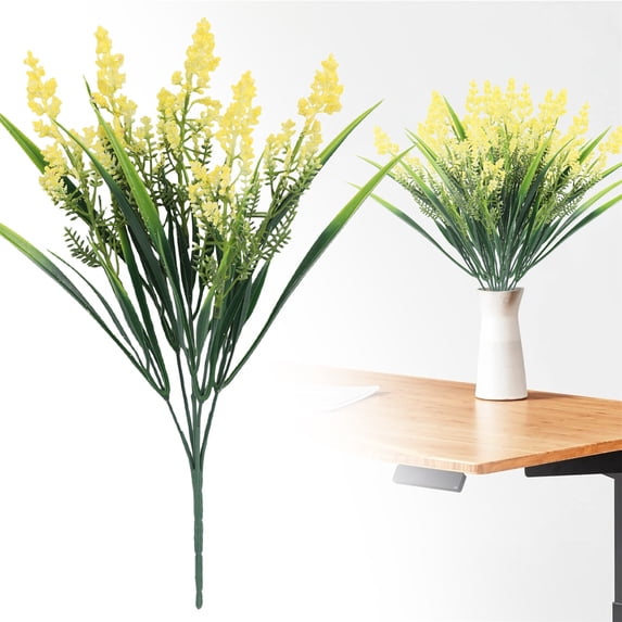 1 Bundles Artificial Plants Outdoor, UV Resistant Fake Lavender For Indoor And Outdoor Spring Home Decoration, Plastic Faux Plants for Balcony, Patio, Porch Greenery Decor, Planter Filler(Yellow)