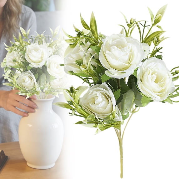 1 Bundles Fake Roses Artificial Flowers for Outdoors Spring Decor,1 Bouquets UV Resistant Fake Flower Bouquet Faux Roses for Wedding Birthday Party Home Summer Cemetery Decor Table Centerpieces Decor