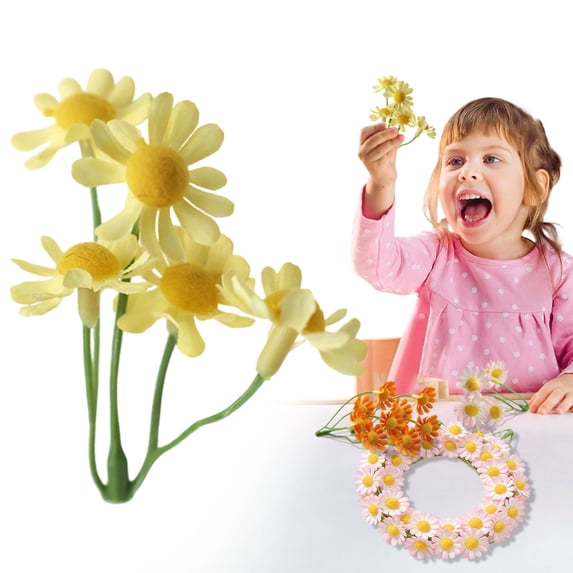 1 Bundles Mini Artificial Daisies Small Daisy Flowers Fake Spring Flowers Decorative Faux Flowers with Stems Home Decorations Light Yellow