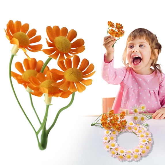 1 Bundles Mini Artificial Daisies Small Daisy Flowers Fake Spring Flowers Decorative Faux Flowers with Stems Home Decorations Orange