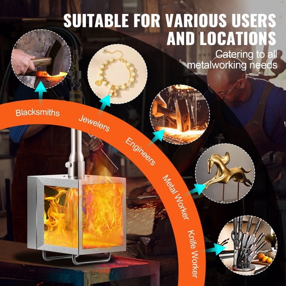 1-Burner Portable Forge, 2600F High Temp Metal/Knife/Farrier Propane Forge, Square Style