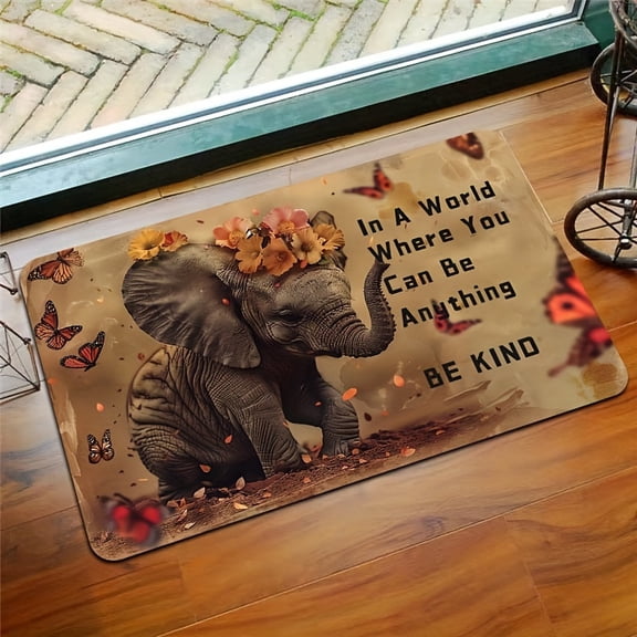1 Butterfly and Elephant Pattern Laundry Room Mat, Bathroom Rug, Kitchen Mat, Living Room Rug, Bedroom Rug, Indoor Door Mat, Machine Washable Decorative Rug