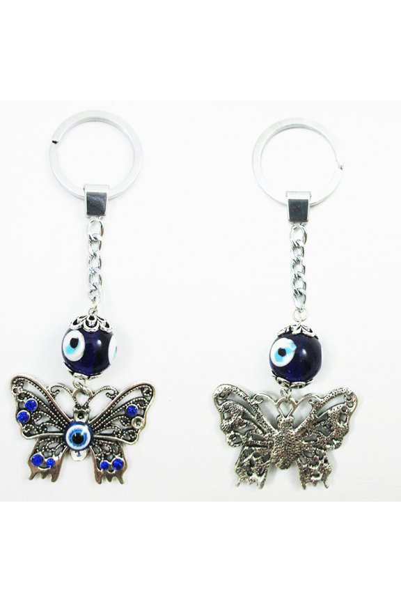 1 Butterfly Key Chain Blue Evil Eye Hamsa Nazar Charm Amulet Lucky Protection