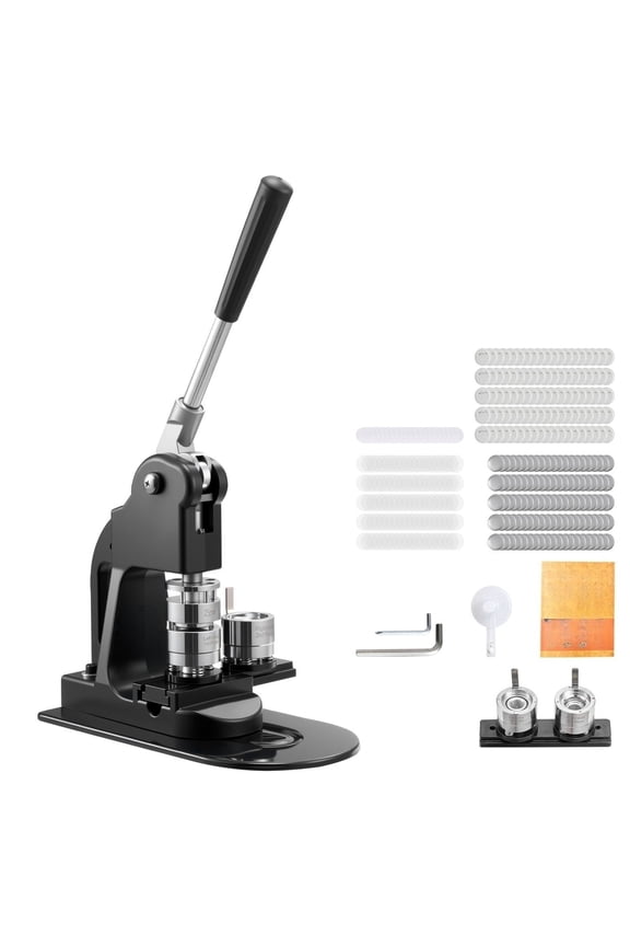 1" Button Maker Machine, 500pcs Parts Kit with Circle Cutter, Hex Wrenches , Ergonomic Handle for DIY Badges, Pins & Keychains, Black