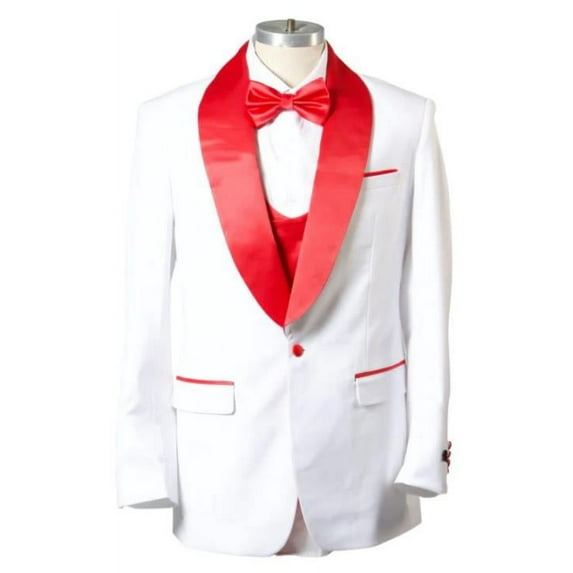 1 Button Shawl Lapel Tuxedo with Vest White and Red