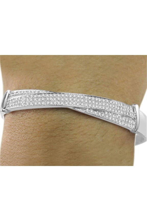 1 CARAT GENUINE DIAMONDS WOMENS STERLING SILVER PAVE BRACELET BANGLE