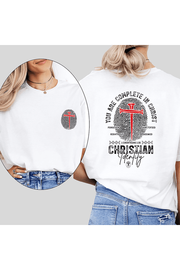 1 CORINTHIANS 1:30 Bible Verses Tshirts for Women & Men You Are Complete In Christ Graphic Tees Christian Casual Shirts Short Sleeve Tops for Holiday White,XL
