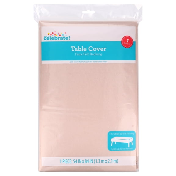 Rectangular Tan Vinyl Table Cover with Faux Felt Backing, 54" x 84", by Way To Celebrate