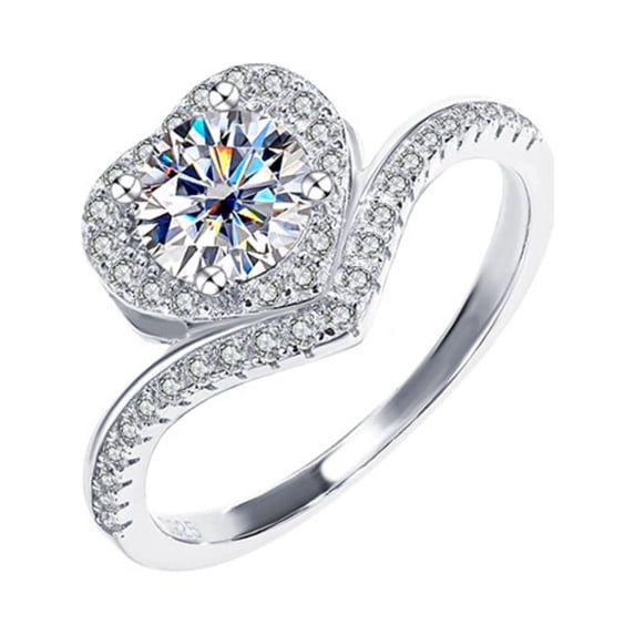 1 CT 18K White Gold Moissanite Rings for Women Gift D Color VVS1 Diamond Rings 925 Sterling Silver Rings jewelry Heart Moissanite Engagement Rings with Certificate