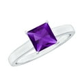 thumbnail image 1 of Rosec Jewels 1.2 CT Amethyst Solitaire Ring for Women, 6 MM Princess Cut Violet Amethyst Ring, February Birthstone Ring, 14K White Gold, US 5.00, 1 of 8