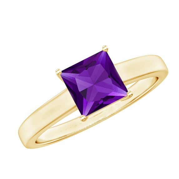 Rosec Jewels 1.2 CT Amethyst Solitaire Ring for Women, 6 MM Princess Cut Violet Amethyst Ring, February Birthstone Ring, 18K Yellow Gold, US 13.00