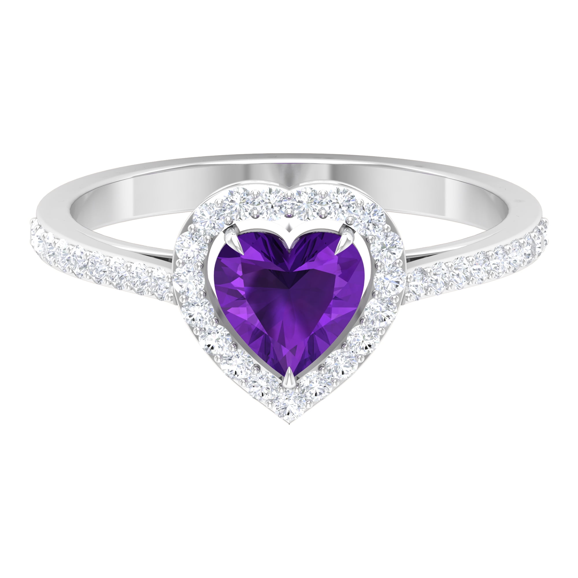 8.0mm Heart-Shaped Amethyst and White Lab-Created Sapphire Ring in Sterling  Silver with Rose Rhodium | Zales