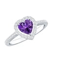 thumbnail image 1 of Rosec Jewels Natural Amethyst Heart Engagement Ring with Halo - Amethyst Diamond Ring - AAA Quality - with Jewelry Box, 18K White Gold, US 5.50, 1 of 9