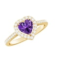 thumbnail image 1 of Rosec Jewels Natural Amethyst Heart Engagement Ring with Halo - Amethyst Diamond Ring - AAA Quality - with Jewelry Box, 18K Yellow Gold, US 10.00, 1 of 9