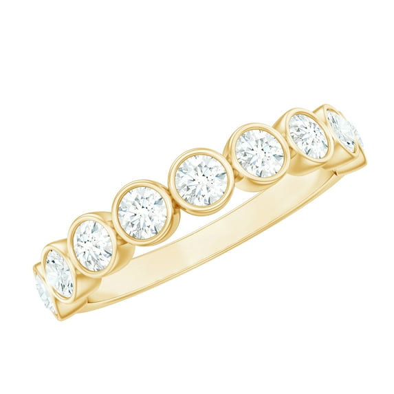 Rosec Jewels 1 CT Bezel Set Moissanite Eternity Ring for Women - Ready to Gift with Jewelry Box, 10K Yellow Gold, US 10.50