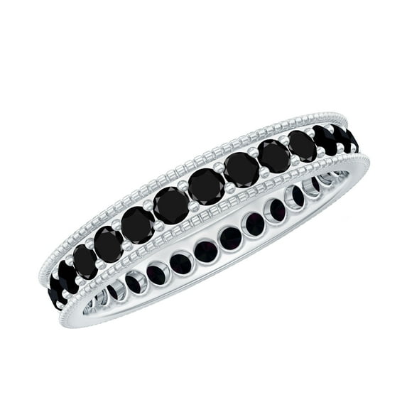 Rosec Jewels Natural Black Onyx Eternity Ring for Women - December Birthstone Ring - AAA Quality - Ready to Gift for Anniversary, 14K White Gold, US 11.50