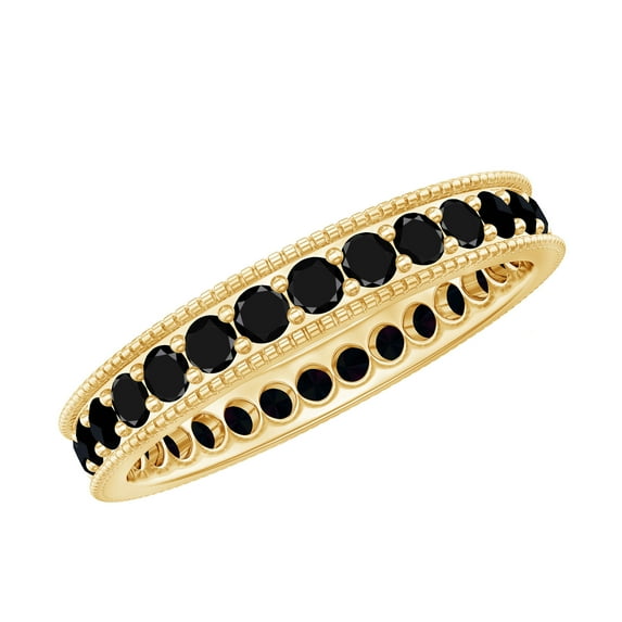 Rosec Jewels Natural Black Onyx Eternity Ring for Women - December Birthstone Ring - AAA Quality - Ready to Gift for Anniversary, 14K Yellow Gold, US 6.00
