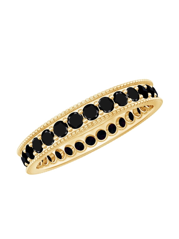 Natural Black Onyx Eternity Ring for Women - December Birthstone Ring - AAA Quality - Ready to Gift for Anniversary, 14K Yellow Gold, US 9.00