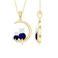 thumbnail image 1 of Rosec Jewels Blue Sapphire Cat on Moon Pendant Necklace with Chain - AAA Quality - Sapphire Diamond Necklace - Ready to Gift for Mothers Day, 18K Yellow Gold, 1 of 8