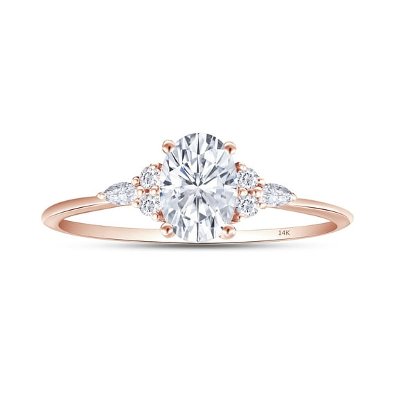 1 CT Center 7X5MM Oval, Marquise & Round Cut Lab Created Moissanite Diamond Solitaire Engagement Ring For Women In 14k Solid Rose Gold ( VVS1 Clarity, 1.00 Cttw)-9