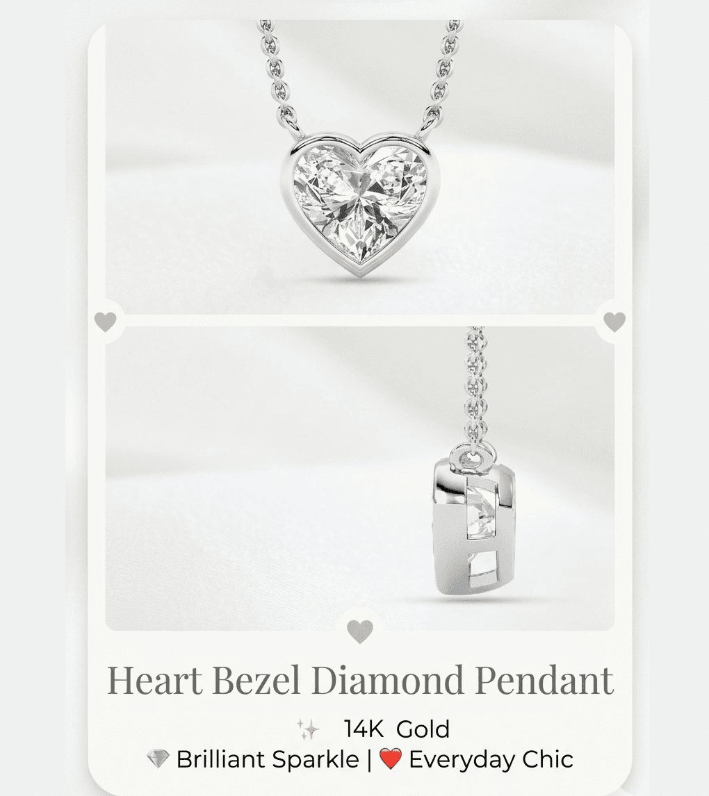 1 CT Certified Lab Grown Heart Bezel Diamond Pendant Necklace, 14K White Gold, 18" Chain