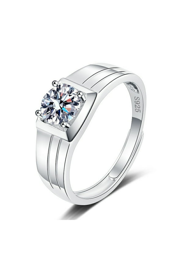 1 CT Color D VVS1 Moissanite Diamond Ring for Men 925 Sterling Silver Jewelry with Adjustable Circle
