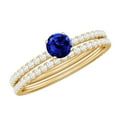 thumbnail image 1 of Rosec Jewels Certified Lab Grown Blue Sapphire Wedding Ring Set of 2 - AAAA Quality - Blue Sapphire Engagement Ring with Enhancer, 14K Yellow Gold, US 9.50, 1 of 9