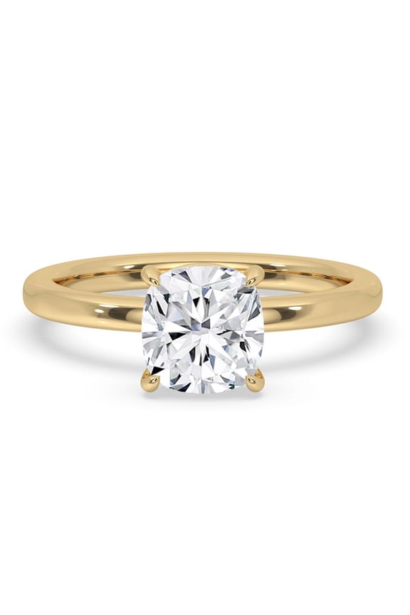 1 CT Cushion Cut Lab Created Diamond 4 Prong Set Engagement Ring, 14k Solid Yellow Gold Ring, Anniversary Gift, Proposal Ring.