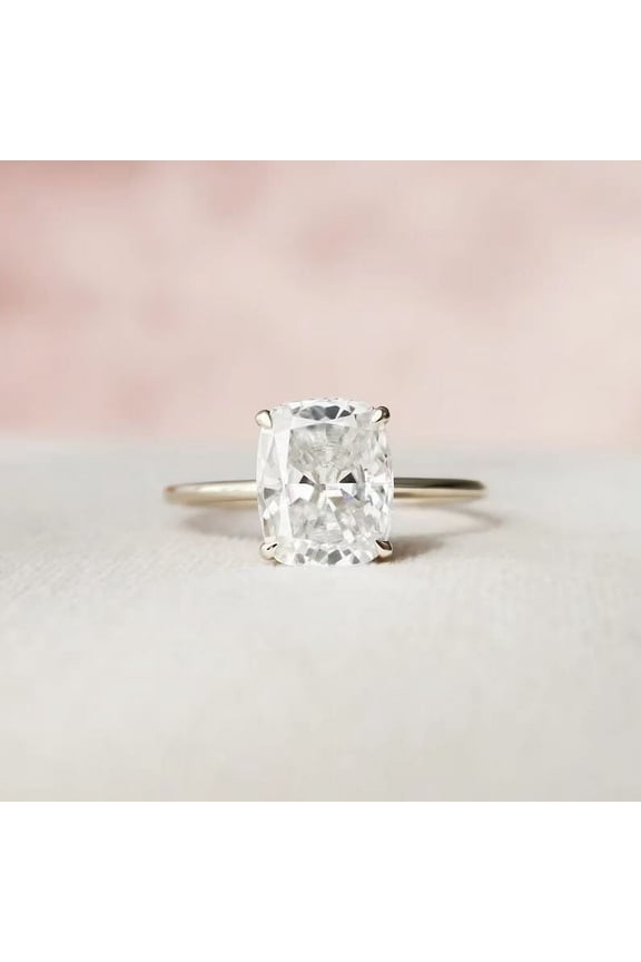 1 CT Cushion Cut Ring Moissanite Diamond Engagement Ring 14K Solid Gold Ring Solitaire Hidden Halo Promise Ring