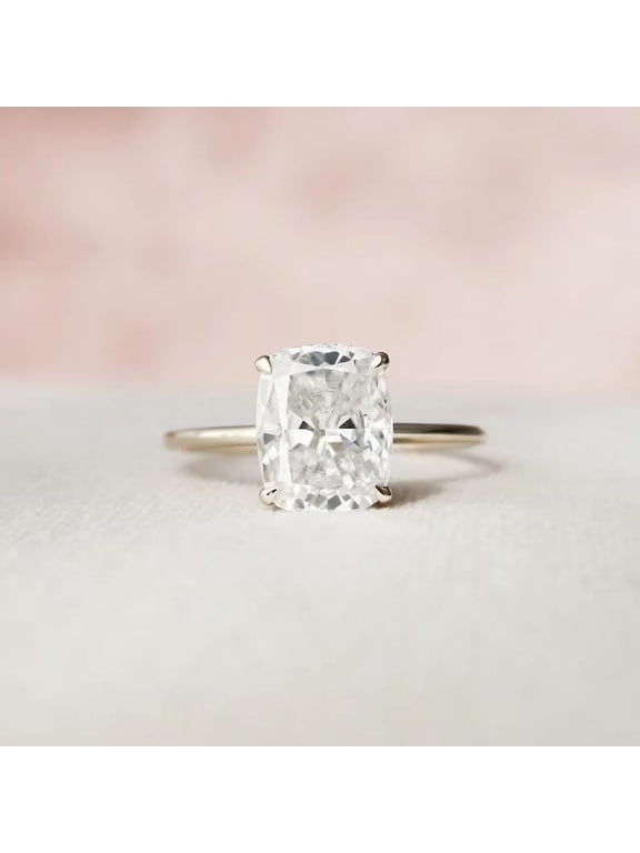 1 CT Cushion Cut Ring Moissanite Diamond Engagement Ring 14K Solid Gold Ring Solitaire Hidden Halo Promise Ring