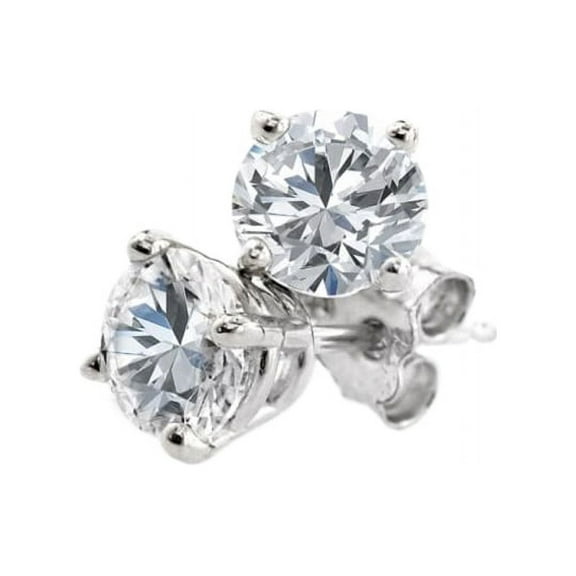 1 CT Diamond Stud Earrings in 14K White Gold with Friction Back Closures (I2, F-G)