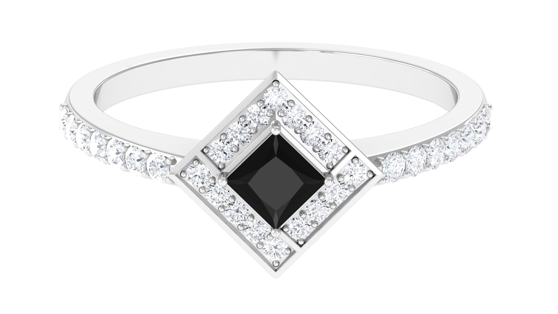 1 CT Elegant Black Onyx Ring with Diamond Accent, Princess Cut Black Onyx Ring for Women, 10K
