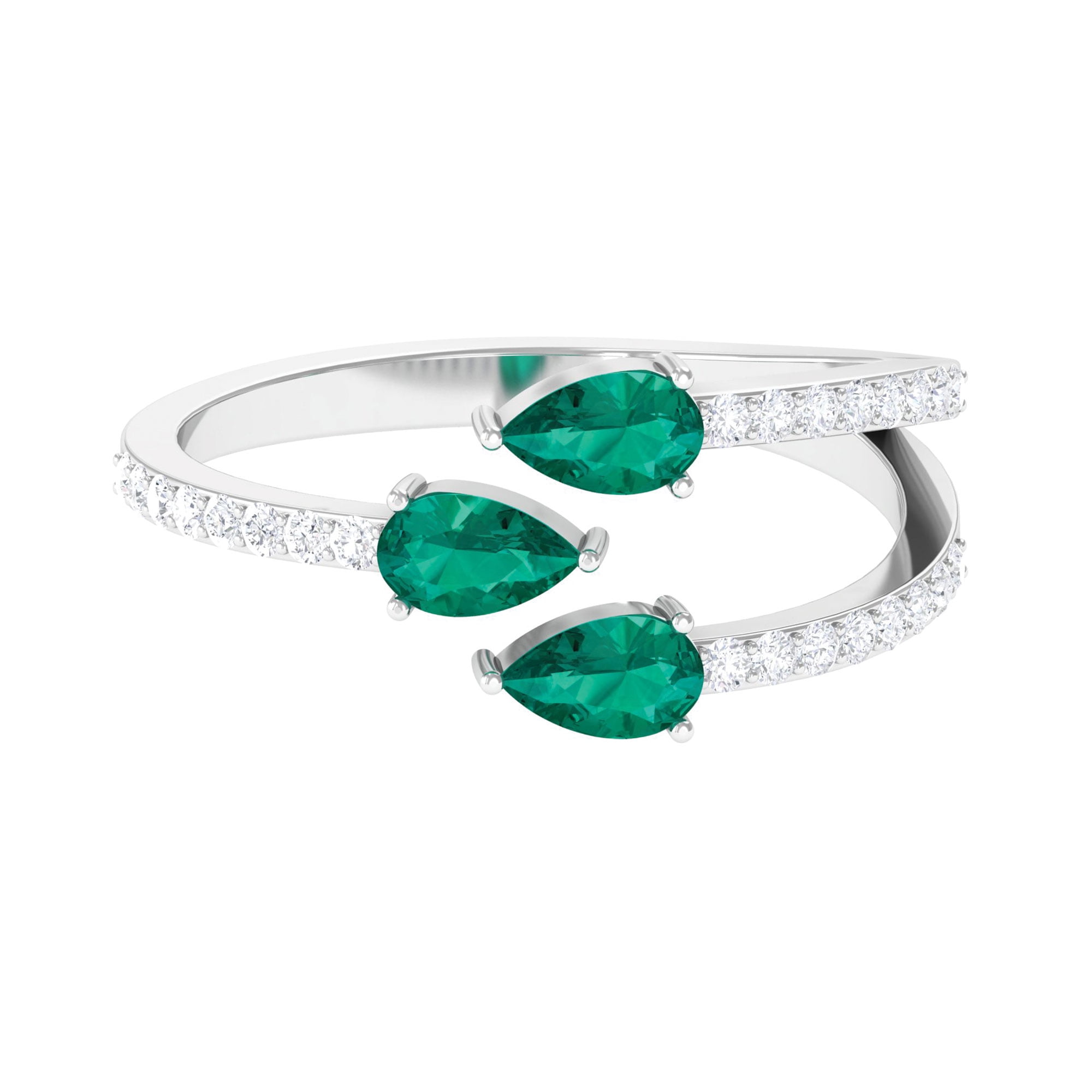 1 CT Emerald Diamond Ring, East West Emerald Ring, Emerald Three Stone ...