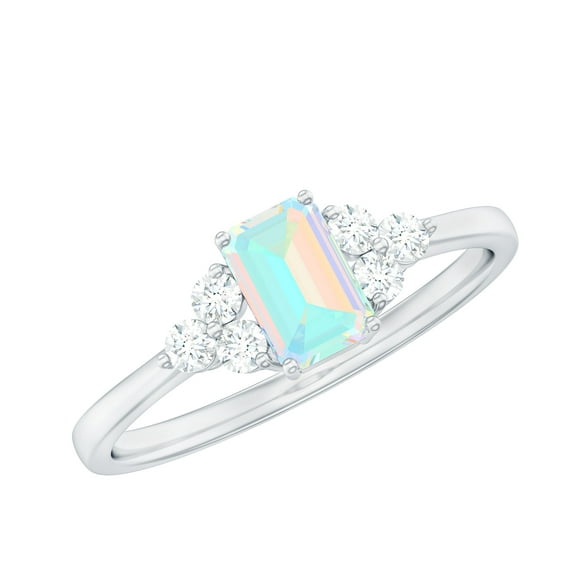 Rosec Jewels 1 CT Ethiopian Opal and Diamond Ring, 4X6 MM Octagon Cut Ethiopian Opal Solitaire Ring, October Birthstone Ring for Women, 14K White Gold, US 7.00