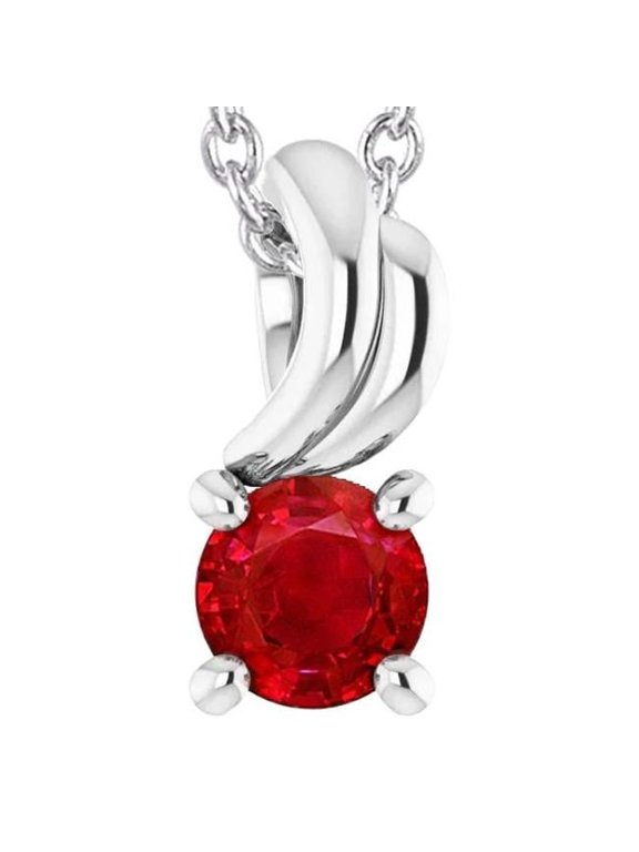 1 CT Four Prong Round Ruby Pendant, 14K White Gold
