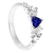 1 CT Gemstone Trillion V Prong Blue Sapphire & Diamond Ring, Size 6.5
