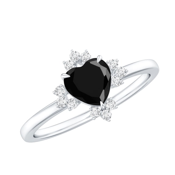 Rosec Jewels Black Onyx Heart Engagement Ring for Women - Black Onyx Diamond Ring (8 mm, AAA Quality) - with Jewelry Box, 925 Sterling Silver, US 11.50
