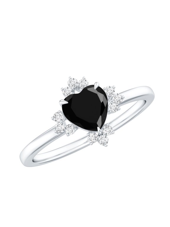 Black Onyx Heart Engagement Ring for Women (2 Carat, AAA Quality) - Black Onyx Diamond Ring - with Jewelry Box, 925 Sterling Silver, US 6.00