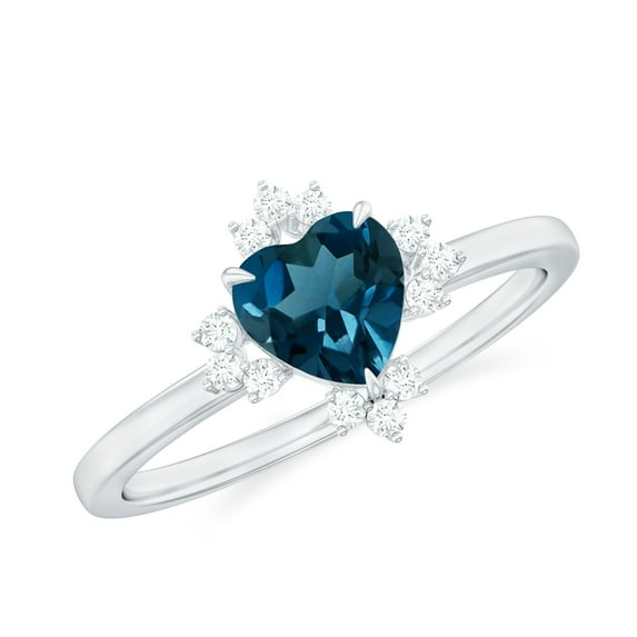 Rosec Jewels London Blue Topaz Heart Engagement Ring 2 Carat - Blue Topaz Diamond Ring - AAA Quality - With Jewelry Box, 10K White Gold, US 3.00