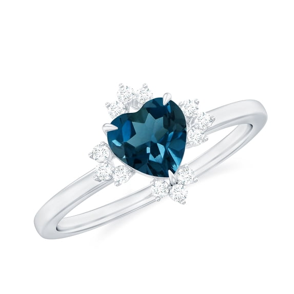 Rosec Jewels London Blue Topaz Heart Engagement Ring 2 Carat - Blue Topaz Diamond Ring - AAA Quality - With Jewelry Box, 10K White Gold, US 3.50