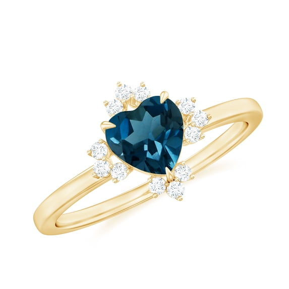 Rosec Jewels London Blue Topaz Heart Engagement Ring 2 Carat - Blue Topaz Diamond Ring - AAA Quality - With Jewelry Box, 10K Yellow Gold, US 9.00