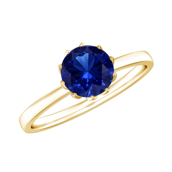 Rosec Jewels Lab Grown Blue Sapphire Engagement Ring for Women - 1 Carat - AAAA Quality Certified - Jewelry Box Included, 10K Yellow Gold, US 11.00