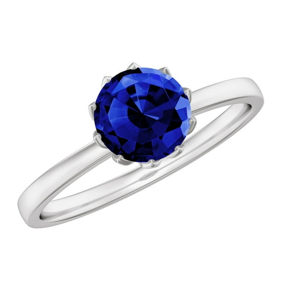 Rosec Jewels Lab Grown Blue Sapphire Solitaire Engagement Ring for Women - 6 mm Round - 1 Carat - AAAA Quality Certified, 14K White Gold, US 11.00