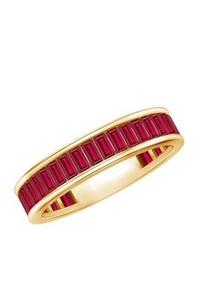 Lab Grown Ruby Eternity Band for Women - Baguette Ruby Anniversary Band Ring - AAAA Quality Certified, 10K Yellow Gold, US 7.00