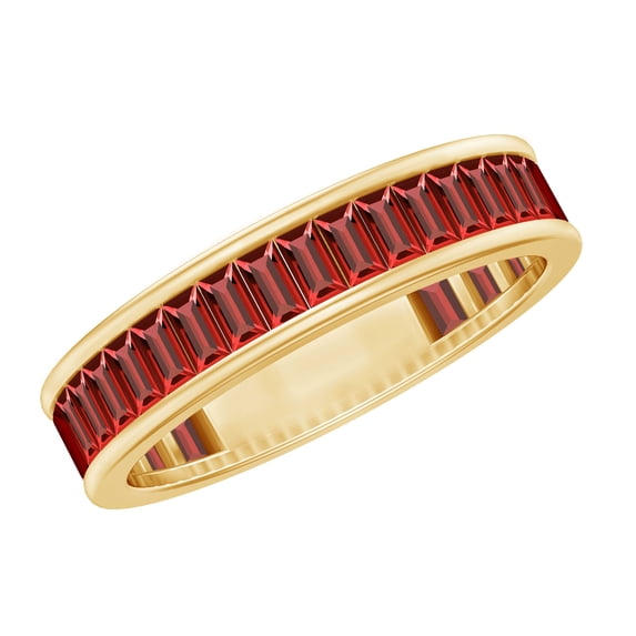 Rosec Jewels Lab Grown Ruby Eternity Band for Women - Baguette Ruby Anniversary Band Ring - AAAA Quality Certified, 10K Yellow Gold, US 8.50