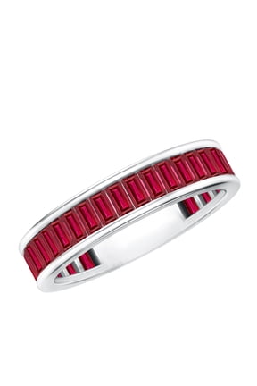 Lab Grown Ruby Eternity Band for Women - Baguette Ruby Anniversary Band Ring - AAAA Quality Certified, 925 Sterling Silver, US 4.00