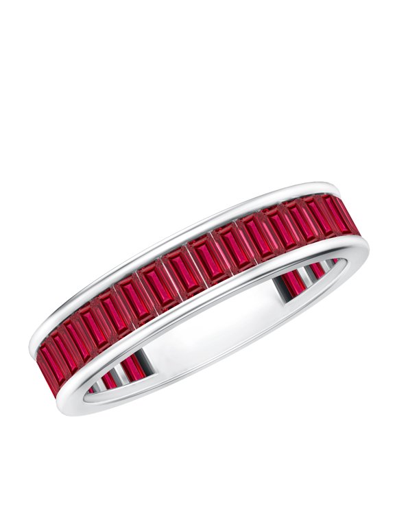 Lab Grown Ruby Eternity Band for Women - Baguette Ruby Anniversary Band Ring - AAAA Quality Certified, 925 Sterling Silver, US 4.00