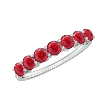 Rosec Jewels 1 CT Lab Created Ruby Seven Stone Band in Basket Setting, 925 Sterling Silver, US 4.00
