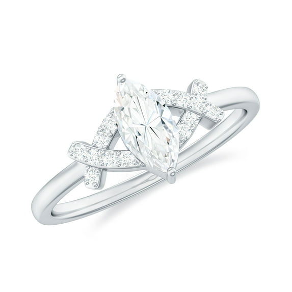 Rosec Jewels Cubic Zirconia Marquise Engagement Ring for Women - Split Shank Ring - AAAA Quality Certified - With Jewelry Box, 10K White Gold, US 4.00